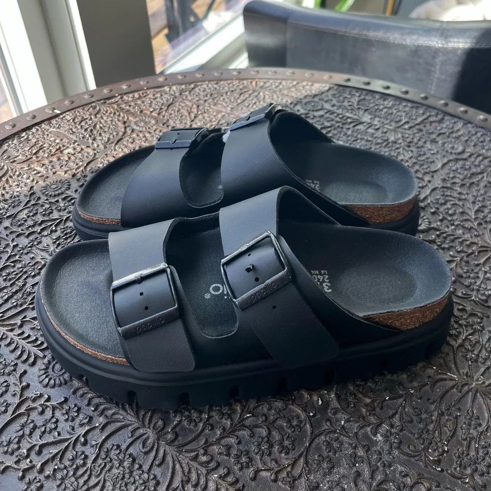 BIRKENSTOCK PAPILLIO ARIZONA CHUNKY BIRKO FLOR SANDALS BLACK 37 6 - Picture 6 of 9